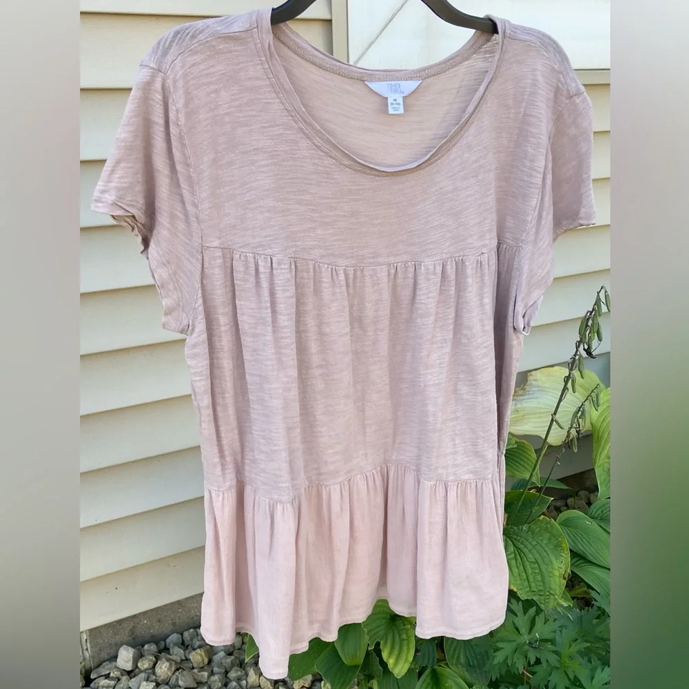 Used Time & True Sz-M/8-10 Cotton Pheasant Top, Tan, Well Worn-In Fair Condition
